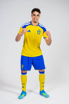Yasin Ayari of the Swedish national football team poses for