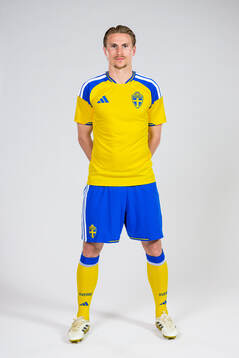 Carl Starfelt of the Swedish national football team poses