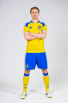 Carl Starfelt of the Swedish national football team poses
