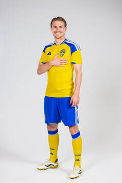 Carl Starfelt of the Swedish national football team poses