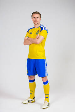 Carl Starfelt of the Swedish national football team poses