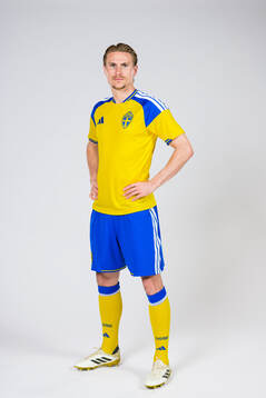 Carl Starfelt of the Swedish national football team poses