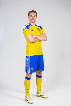 Carl Starfelt of the Swedish national football team poses