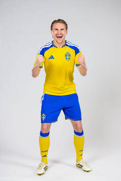 Carl Starfelt of the Swedish national football team poses