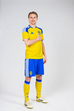 Carl Starfelt of the Swedish national football team poses