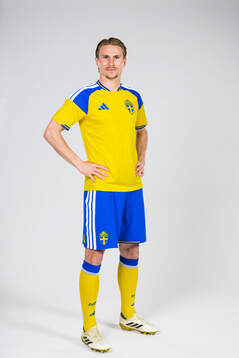Carl Starfelt of the Swedish national football team poses