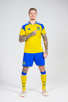 Victor Eriksson of the Swedish national football team poses