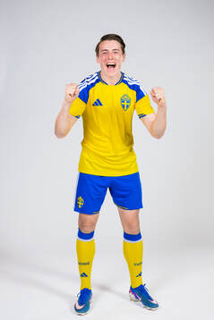 Elliot Stroud of the Swedish national football team poses