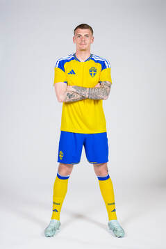 Eric Smith of the Swedish national football team poses for