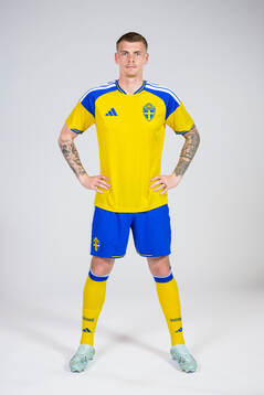 Eric Smith of the Swedish national football team poses for