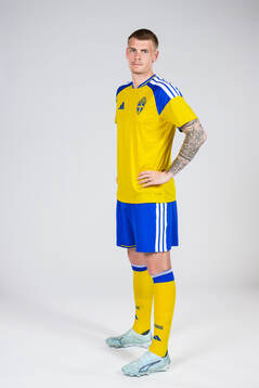 Eric Smith of the Swedish national football team poses for