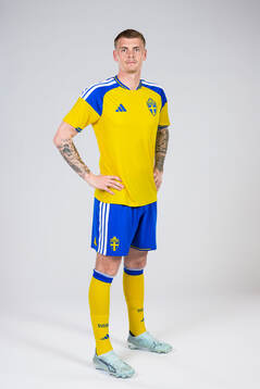 Eric Smith of the Swedish national football team poses for