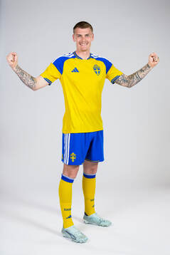 Eric Smith of the Swedish national football team poses for