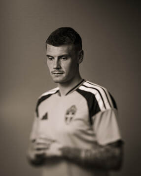 Eric Smith of the Swedish national football team poses for