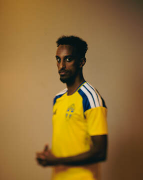 Taha Abdi Ali of the Swedish national football team poses