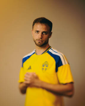 Gustav Lundgren of the Swedish national football team poses