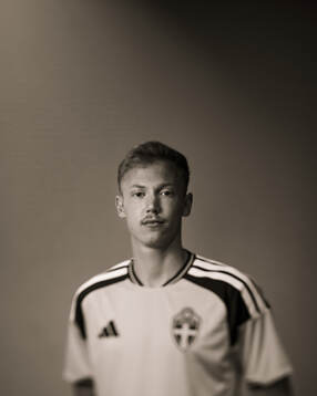 Hugo Larsson of the Swedish national football team poses
