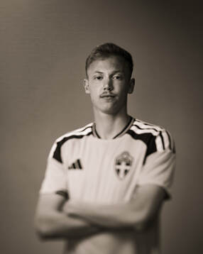 Hugo Larsson of the Swedish national football team poses