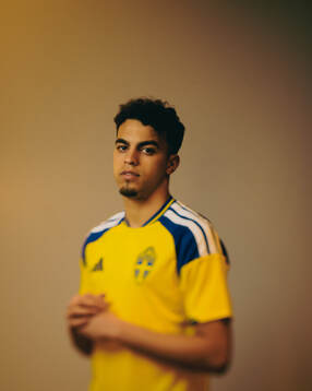 Yasin Ayari of the Swedish national football team poses for