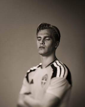 Lucas Bergvall of the Swedish national football team poses