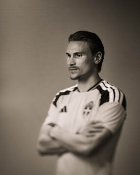 Carl Starfelt of the Swedish national football team poses