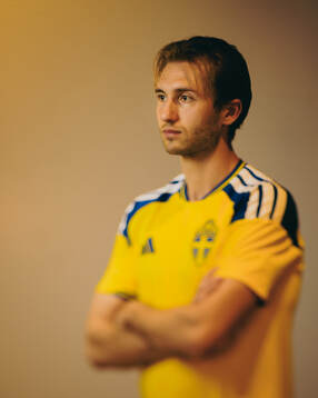 Benjamin Nygren of the Swedish national football team poses