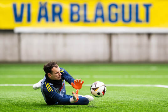 Goalkeeper Elis Bishesari of the Swedish under-21 national