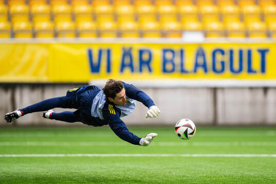 Goalkeeper Simon Eriksson of the Swedish under-21 national