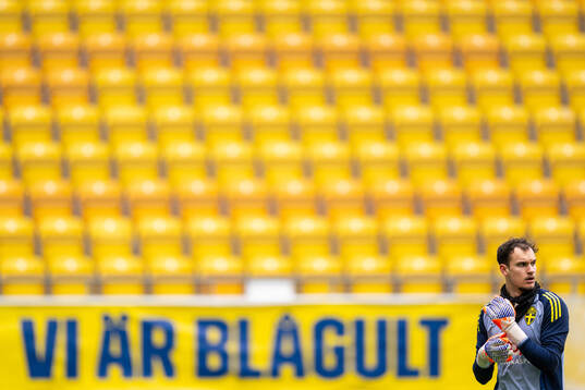 Goalkeeper Elis Bishesari of the Swedish under-21 national