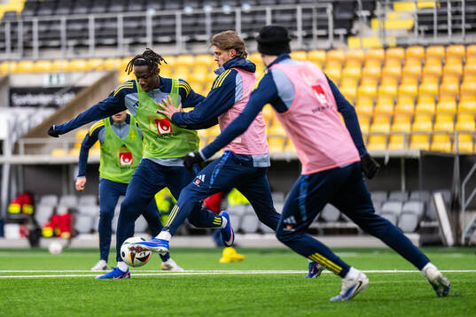 Alieu Njie and Lukas Björklund of the Swedish under-21