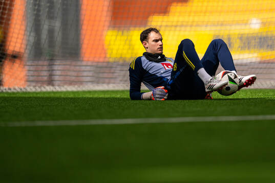 Goalkeeper Elis Bishesari of the Swedish under-21 national