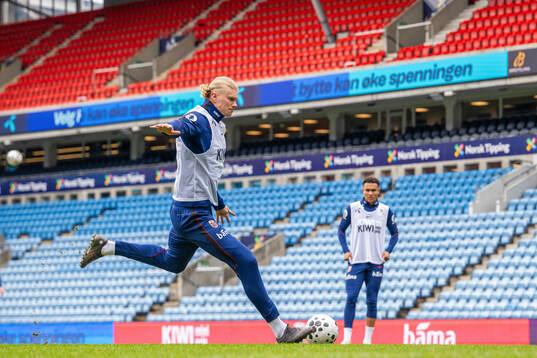 Erling Braut Haaland and Antonio Nusa of the Norwegian