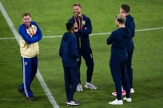 Dejan Kulusevski and Gustav Lundgren of Sweden