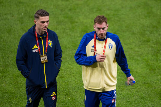 Viktor Gyökeres and Dejan Kulusevski of Sweden