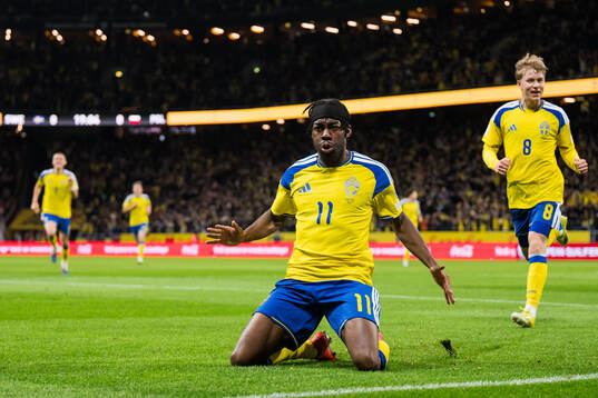 Anthony Elanga of Sweden celebrates the 1-0 goal