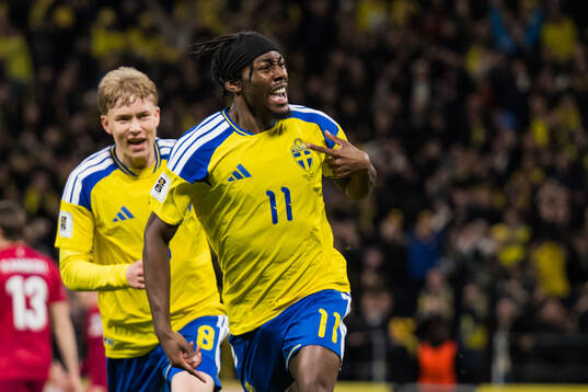 Anthony Elanga of Sweden celebrates the 1-0 goal