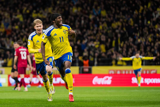 Anthony Elanga of Sweden celebrates the 1-0 goal