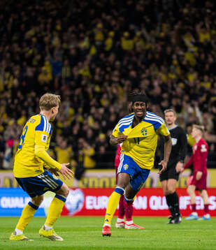 Anthony Elanga of Sweden celebrates the 1-0 goal
