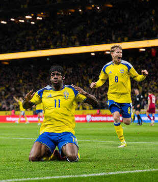 Anthony Elanga of Sweden celebrates the 1-0 goal