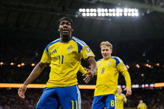 Anthony Elanga of Sweden celebrates the 1-0 goal
