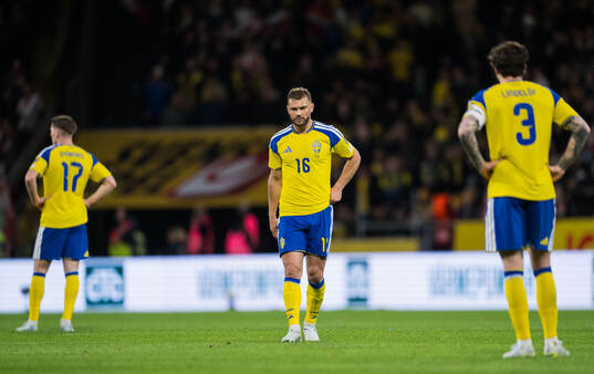 Jesper Karlström of Sweden looks dejected
