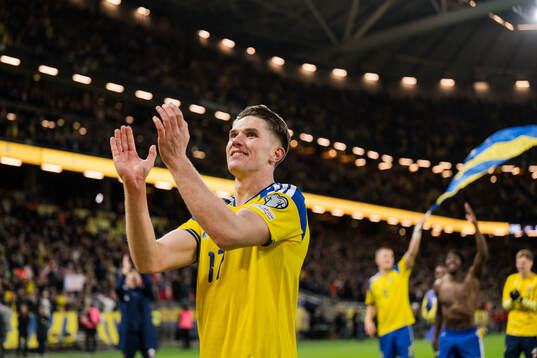Viktor Gyökeres of Sweden celebrates