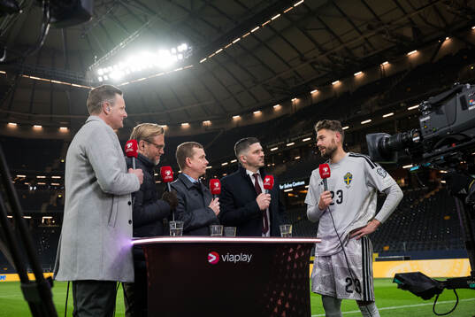 Goalkeeper Kristoffer Nordfeldt of Sweden is being