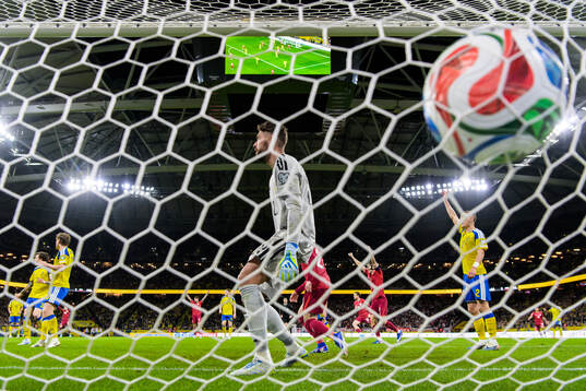 Goalkeeper Kristoffer Nordfeldt of Sweden looks dejected