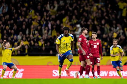 Anthony Elanga of Sweden celebrates the 1-0 goal
