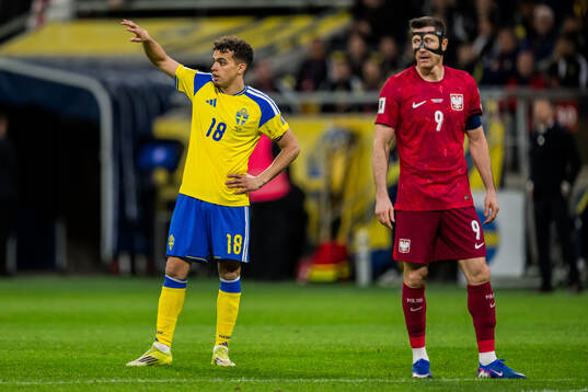 Yasin Ayari of Sweden and Robert Lewandowski of Poland