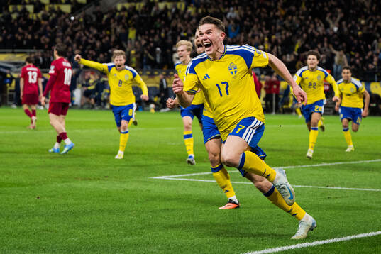 Viktor Gyökeres of Sweden celebrates