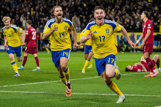 Viktor Gyökeres of Sweden celebrates