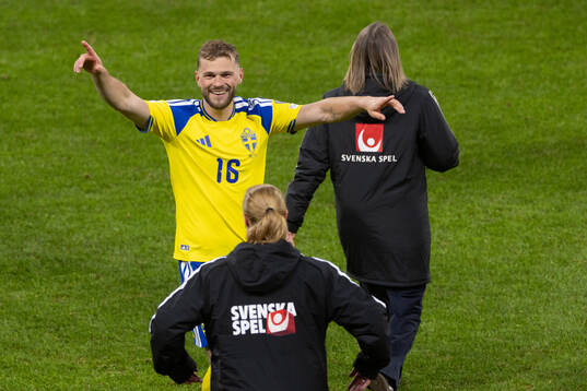 Jesper Karlström of Sweden celebrates