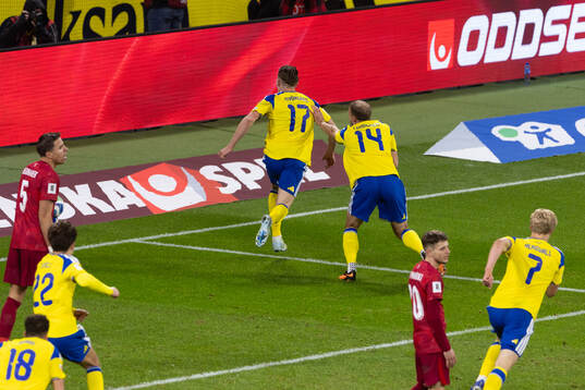 Viktor Gyökeres of Sweden celebrates